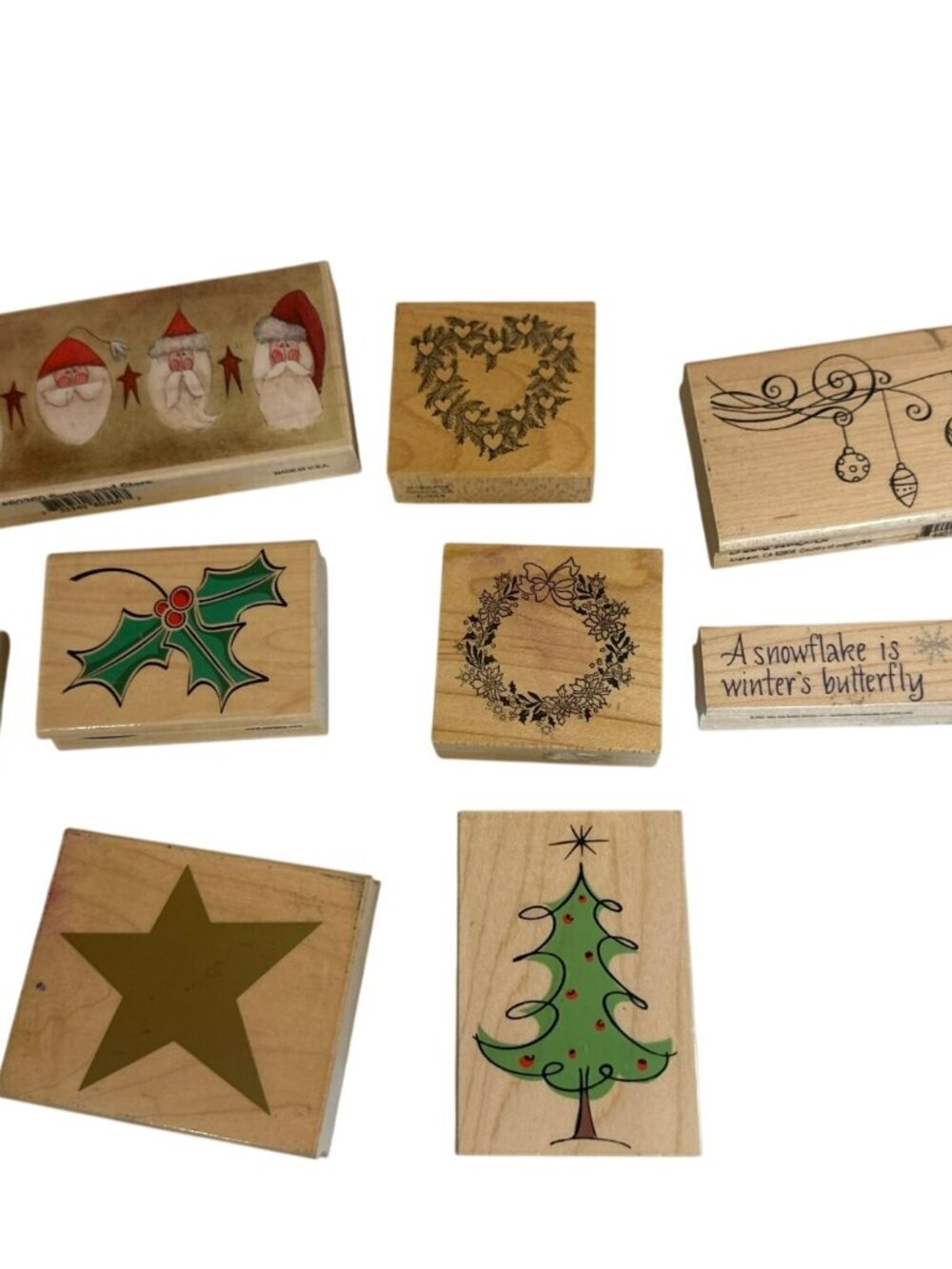 Assorted Christmas-Themed Wooden Rubber Stamps Set Of Holiday Stamps Happen Etc.